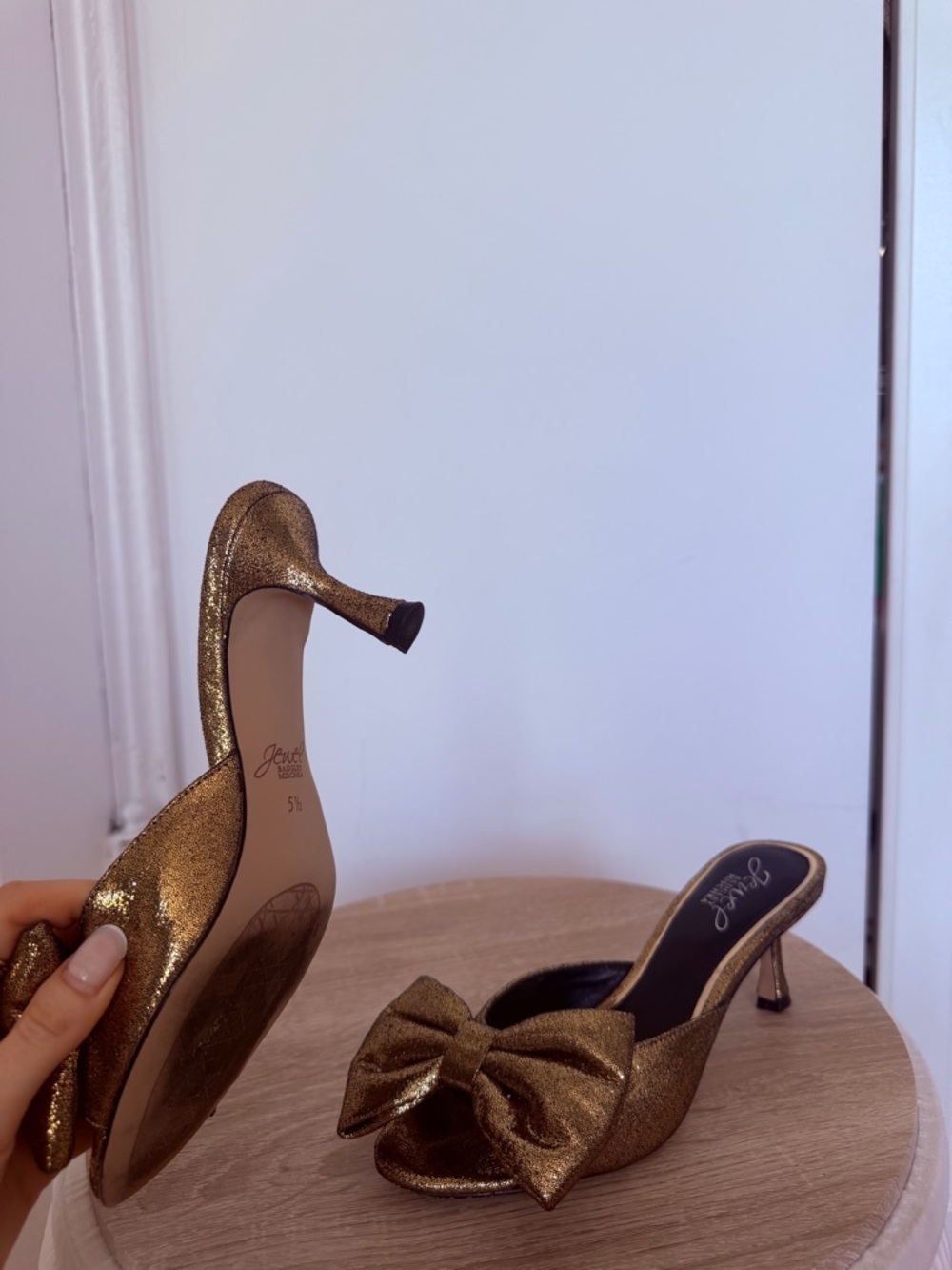 Metallic Gold Bow mule heels